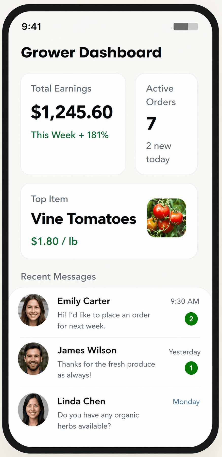 SproutShare grower app preview